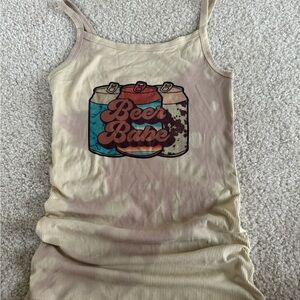 No Boundaries Ribbed Spaghetti Strap Tank in Light Beige with Mauve Trim